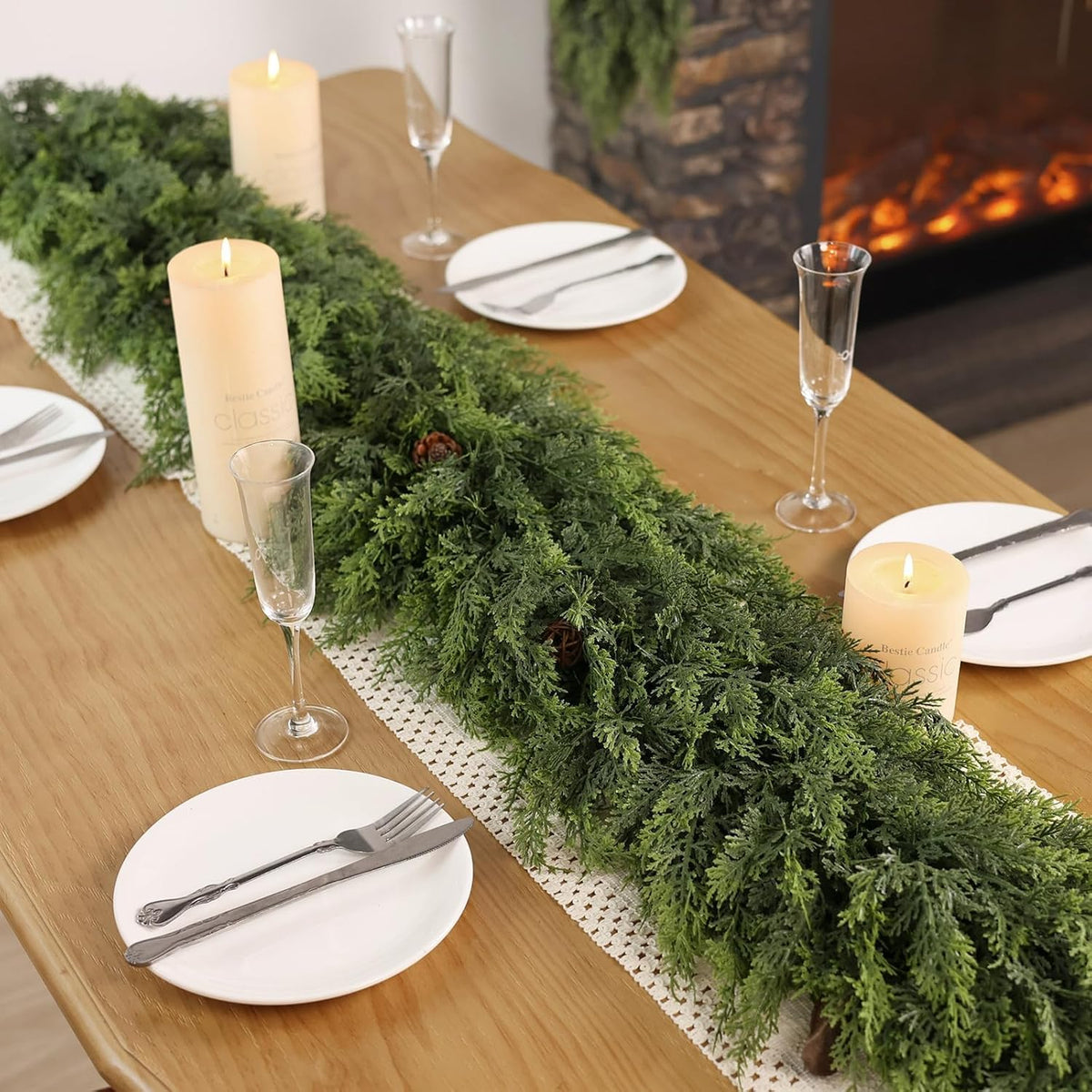 Christmas Cedar Garland - 9ft Artificial Cedar Garland Faux Lush Green Fake Pine Needles for