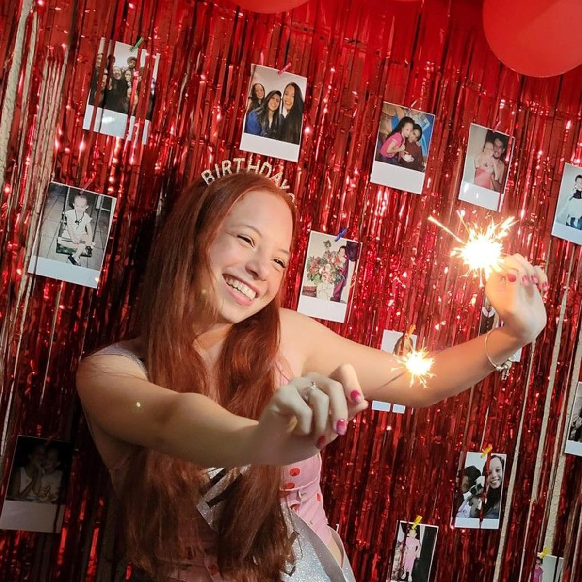 CANREVEL 2 Pack 3.3x8.2 Feet Red Foil Fringe Backdrop Curtains, Tinsel Streamers Birthday Party