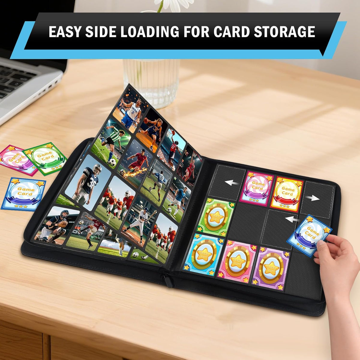Trading Card Binder 12 Pocket, Zipper Binder Card Album Holds 720 Cards, 30 Pack Acid-Free Pages