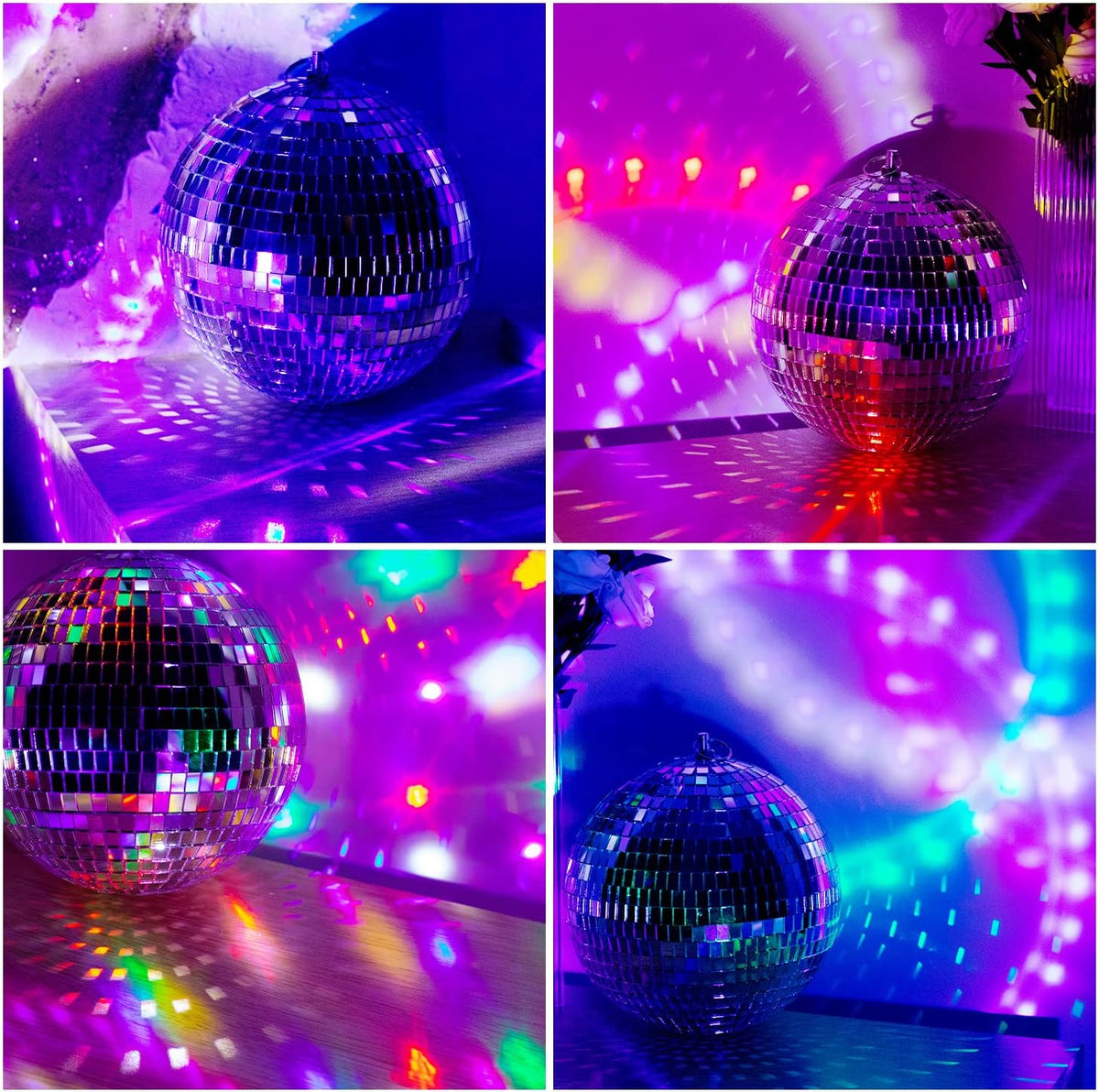 Mirror Disco Ball, 6 inch Mirror Ball Silver Disco Party Stage Lightning Balls with Hanging Rings