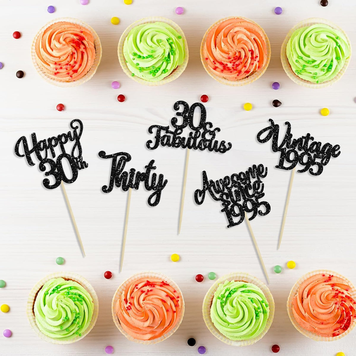 30Pcs Happy 30th Birthday Cupcake Toppers Glitter Thirty Vintage 1995 Cupcake Picks Cheers to 30