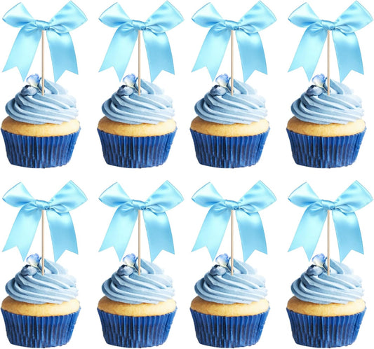 24 PCS Bow Cupcake Toppers Bowknot Cake Toppers Bow Girls Birthday Cake Decorations Bow Cake
