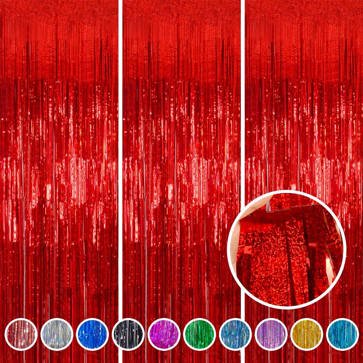 Foil Fringe Curtains Red Streamers Party Decorations - Melsan 3 Pack 3.2 x 8.2 ft red Fringe