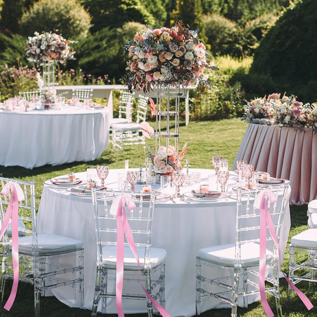 24 Pcs Large Wedding Pink Ribbon Bows for Wedding Chairs Decorative Ribbon Sashes for Pew Back