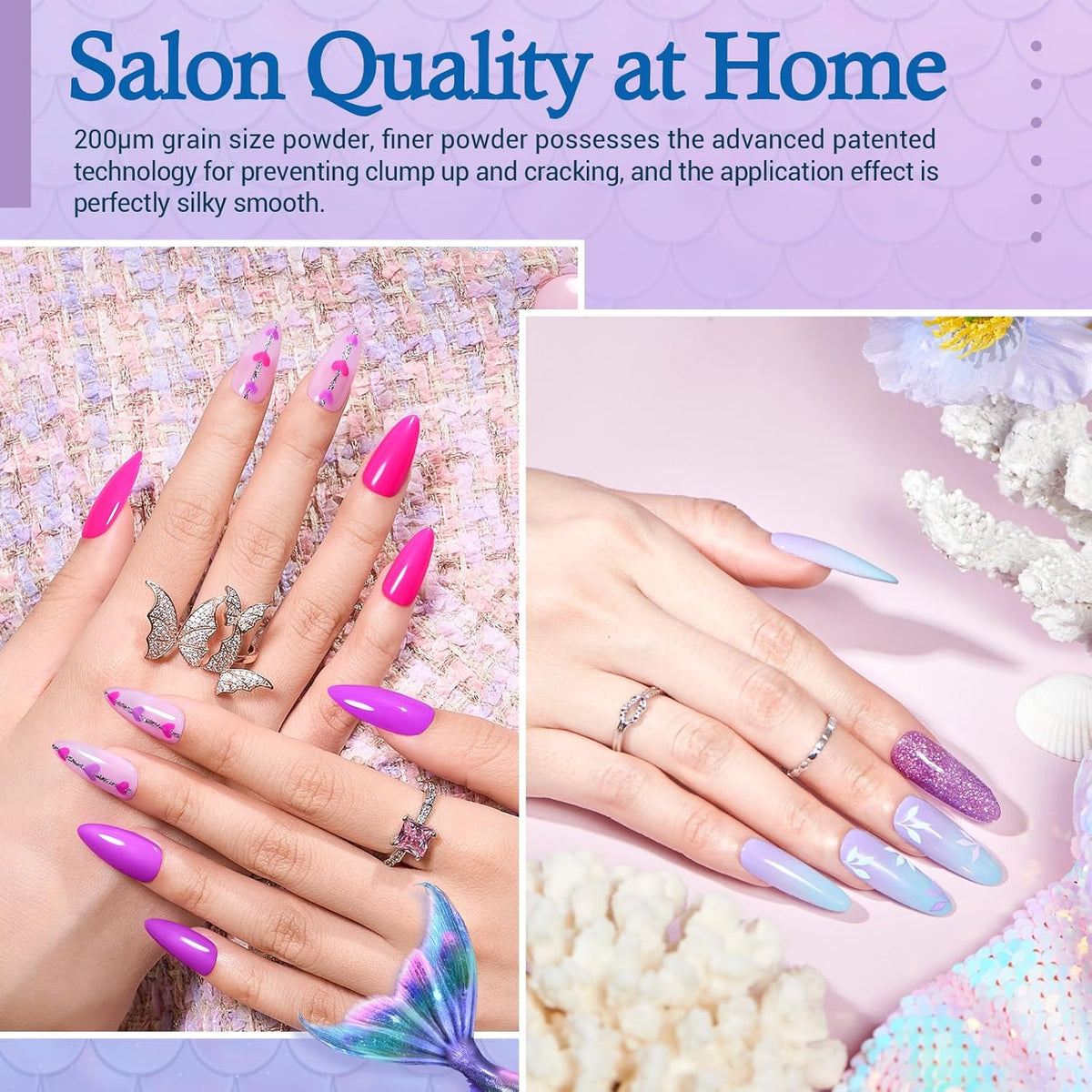 AZUREBEAUTY 42Pcs Dip Powder Nail Kit Starter - Going Summer, 32 Colors Blue Lilac Purple Pink