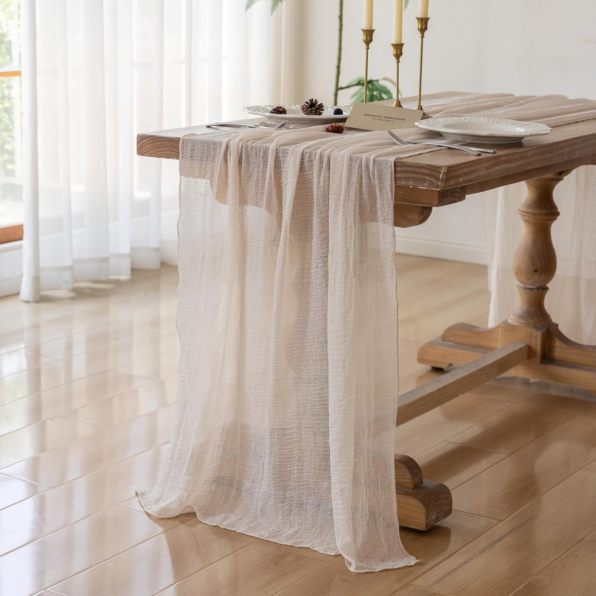 6Pcs Beige Gauze Rustic Cheesecloth Table Runner 120 Inch 10 FT for Wedding Baby Shower Bridal