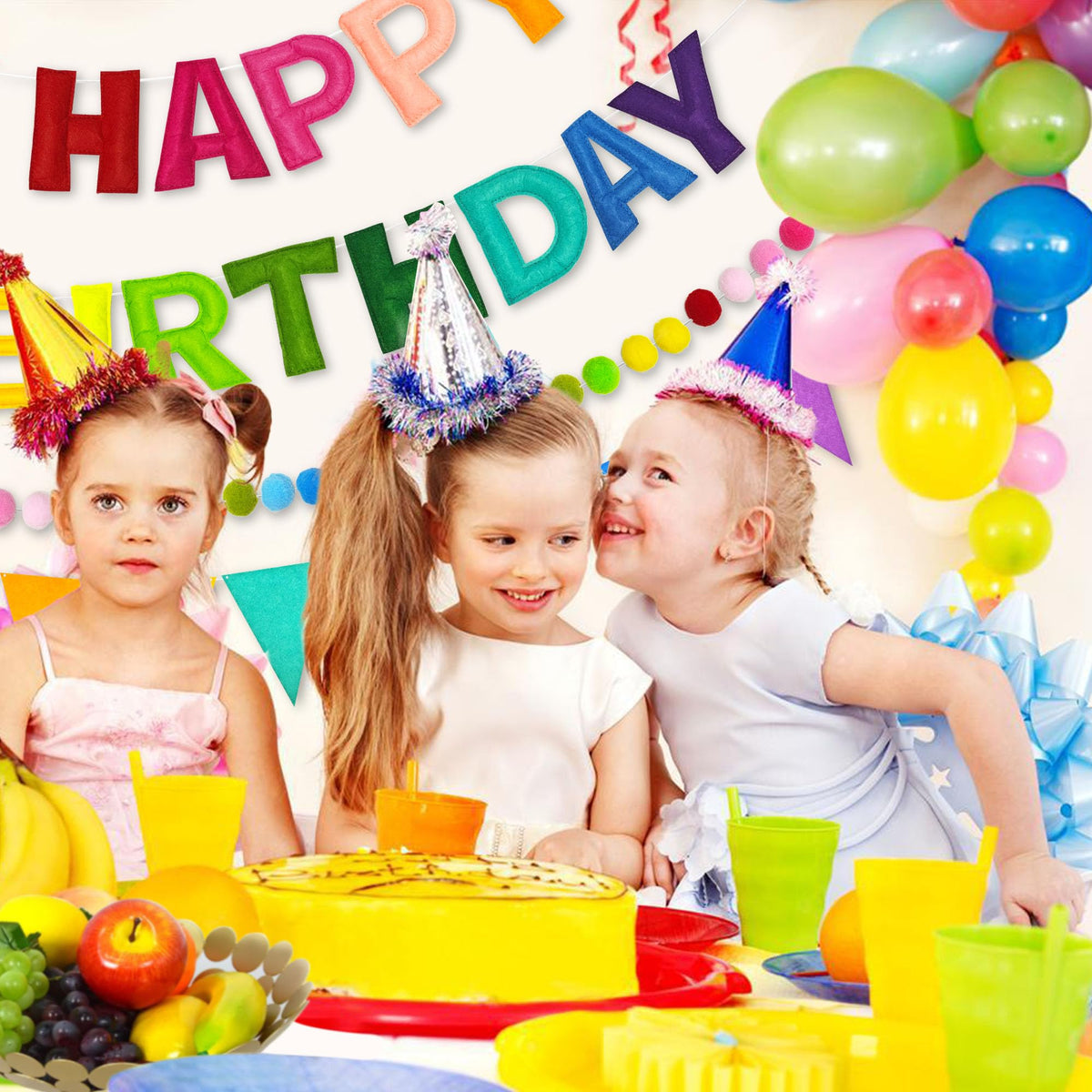 CANREVEL 3 PCS Pre-Strung 3D Happy Birthday Banner Decorations, Rainbow