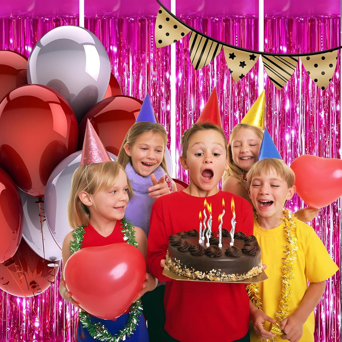 Keyali 4 Pack 3.3 * 8.3 ft Foil Curtain Metallic Tinsel Fringe Curtains Photo Booth Props Backdrop