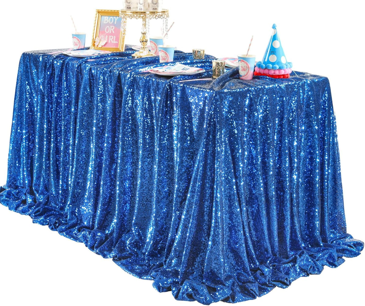 QueenDream Sequin Tablecloth Royal Blue Party Decorations: 60x102 Inch Glitter Table Cloth for