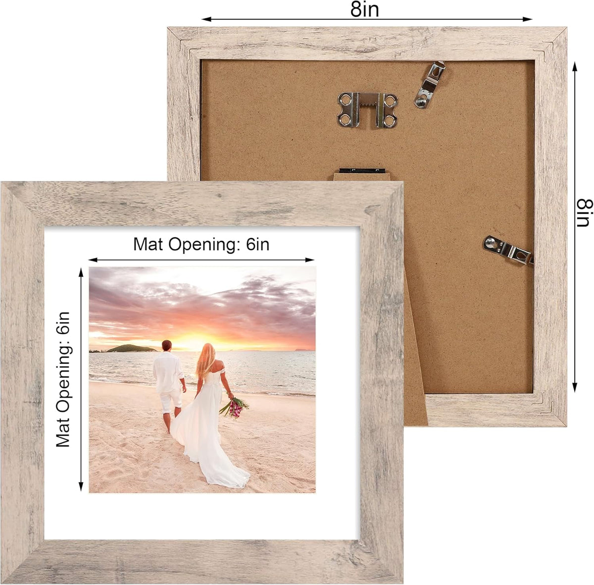8x8 Picture Frames Set of 4 with High Definition Real Glass, Smoke Gray Frame Display 6x6 Pictures