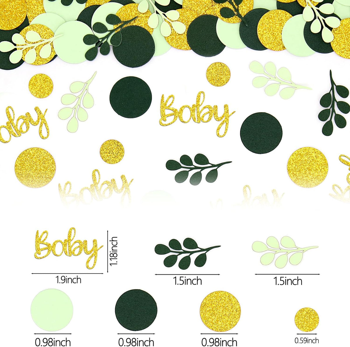 300PC Greenery Baby Shower Confetti for Gender Neutral Baby Shower Decorations Gold and Sage Green