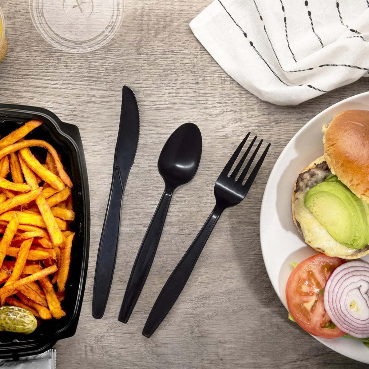 Black Compostable Silverware, 300 Count Compostable Utensils, Plastic 120 Forks 120 Spoons 60