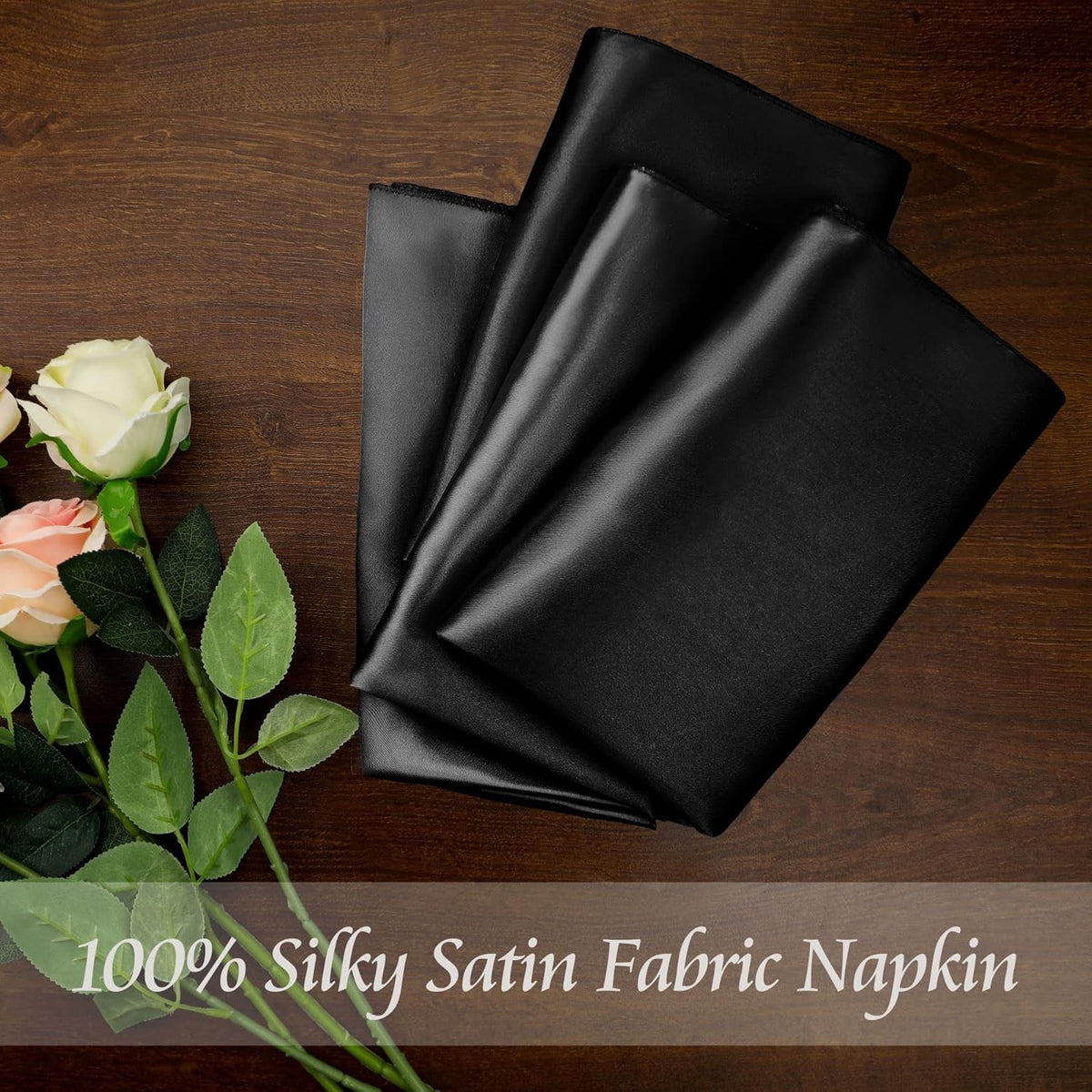 Manyshofu 60 Pieces Black Satin Napkins - 20x20 Inches Cloth Napkins, Square Satin Fabric Napkins