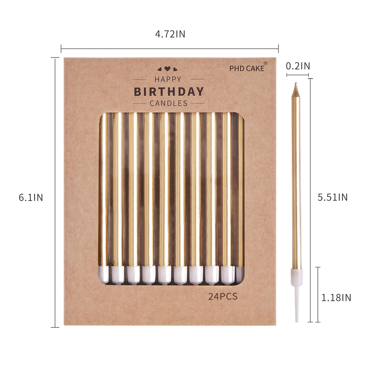 PHD CAKE Champagne Gold Long Thin Metallic Birthday Candles, Cake Candles, Birthday Parties