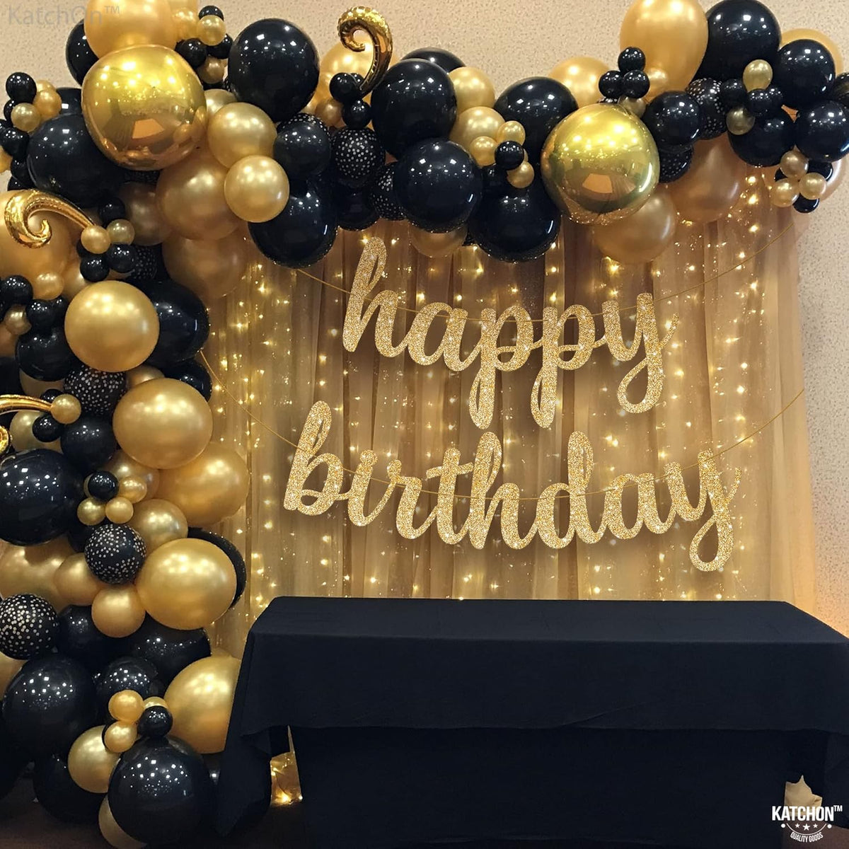KatchOn, Glitter Cursive Gold Happy Birthday Banner - Pre-Strung, 10 Feet | Birthday Decorations