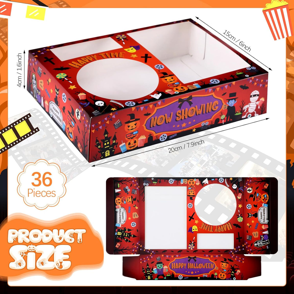 Faccito 36 Pcs Movie Night Snack Trays Movie Theater Snack Boxes Night Supply Disposable Paper