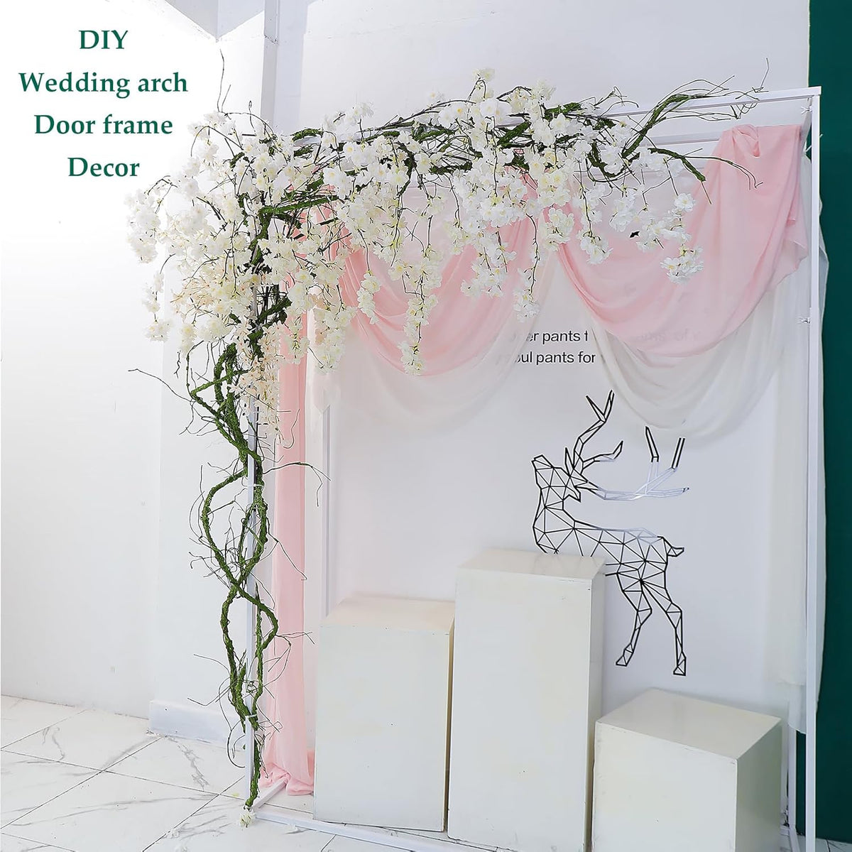 118 inch Medium Malleable Artificial Green Tree Branches Grapevine Garland Fake Cherry Blossom Tree