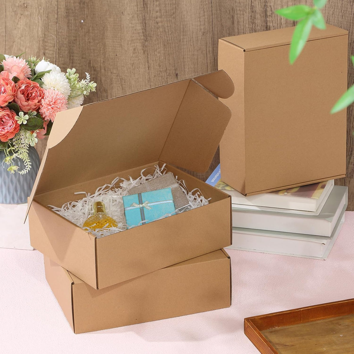 Qilery 100 Pcs Shipping Boxes Cardboard Gift Corrugated Cardboard Brown Boxes Mailer Packaging for