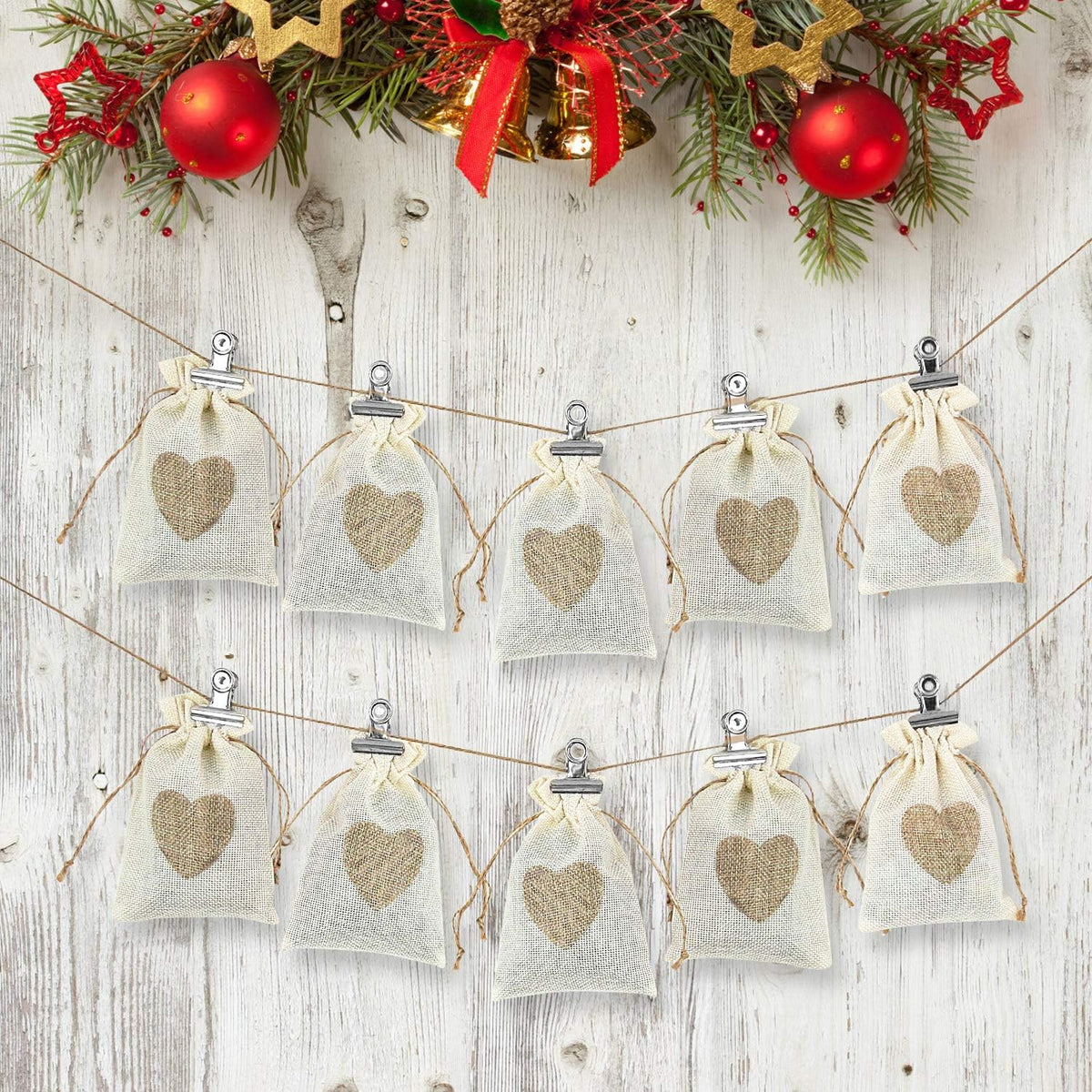 SumDirect Heart Burlap Bags with Drawstring - 36Pcs 4x6 Inch Beige Small Linen Gift Pouch for