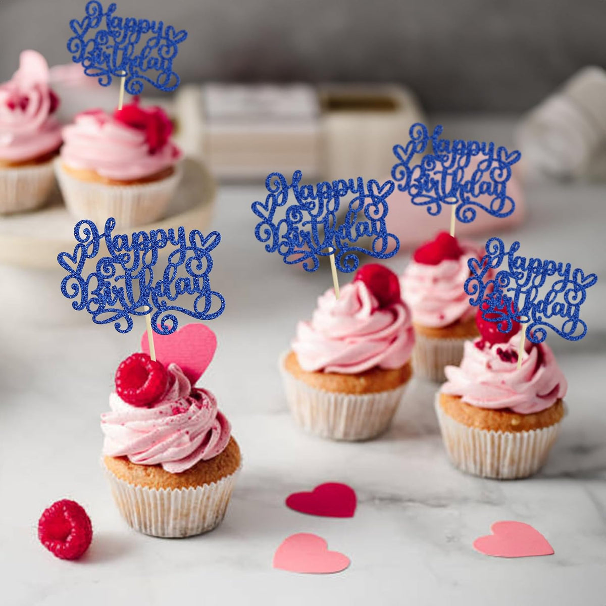 Gyufise 24Pcs Happy Birthday Cupcake Toppers Glitter Happy Birthday Cupcake Picks for Celebrating