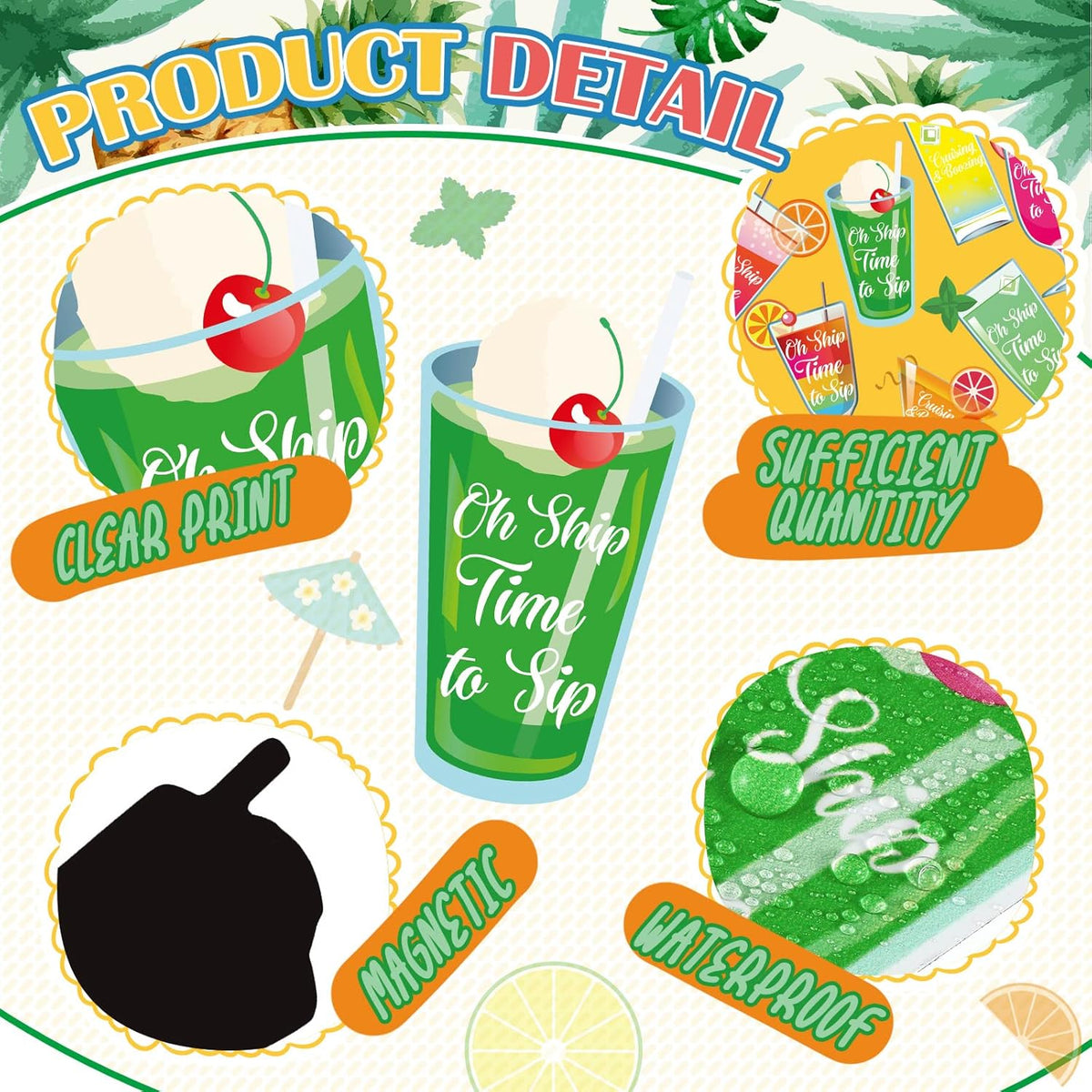 Xuhal 25 Pieces Tropical Drink Cruise Door Decorations Funny Magnetic Cruise Decorations Magnet