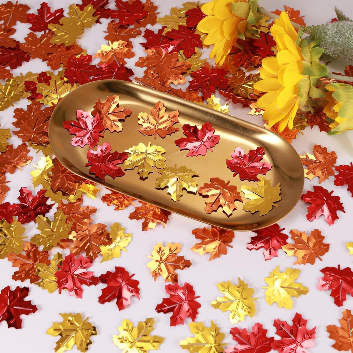 200 Pieces Fall Confetti, Thanksgiving Maple Leaves Acorn Sprinkles Foil Metallic Table Scatter