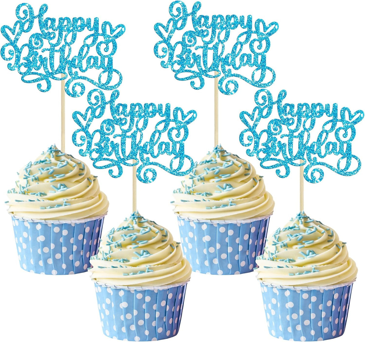 Gyufise 24Pcs Happy Birthday Cupcake Toppers Glitter Happy Birthday Cupcake Picks for Celebrating