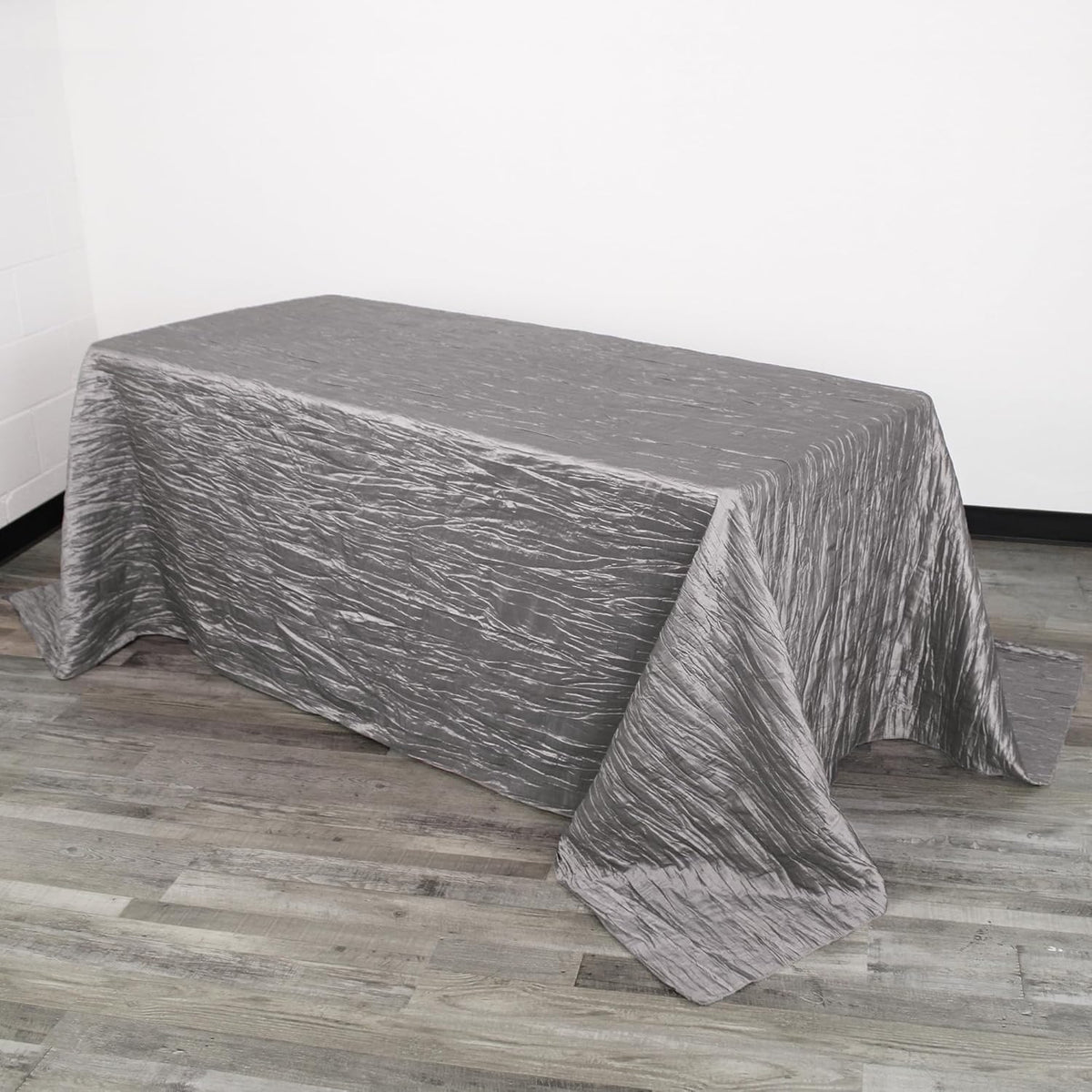 YOUR CHAIR COVERS - 90 x 132 Inch - 6 ft Dark Silver/Platinum Rectangular Crinkle Taffeta