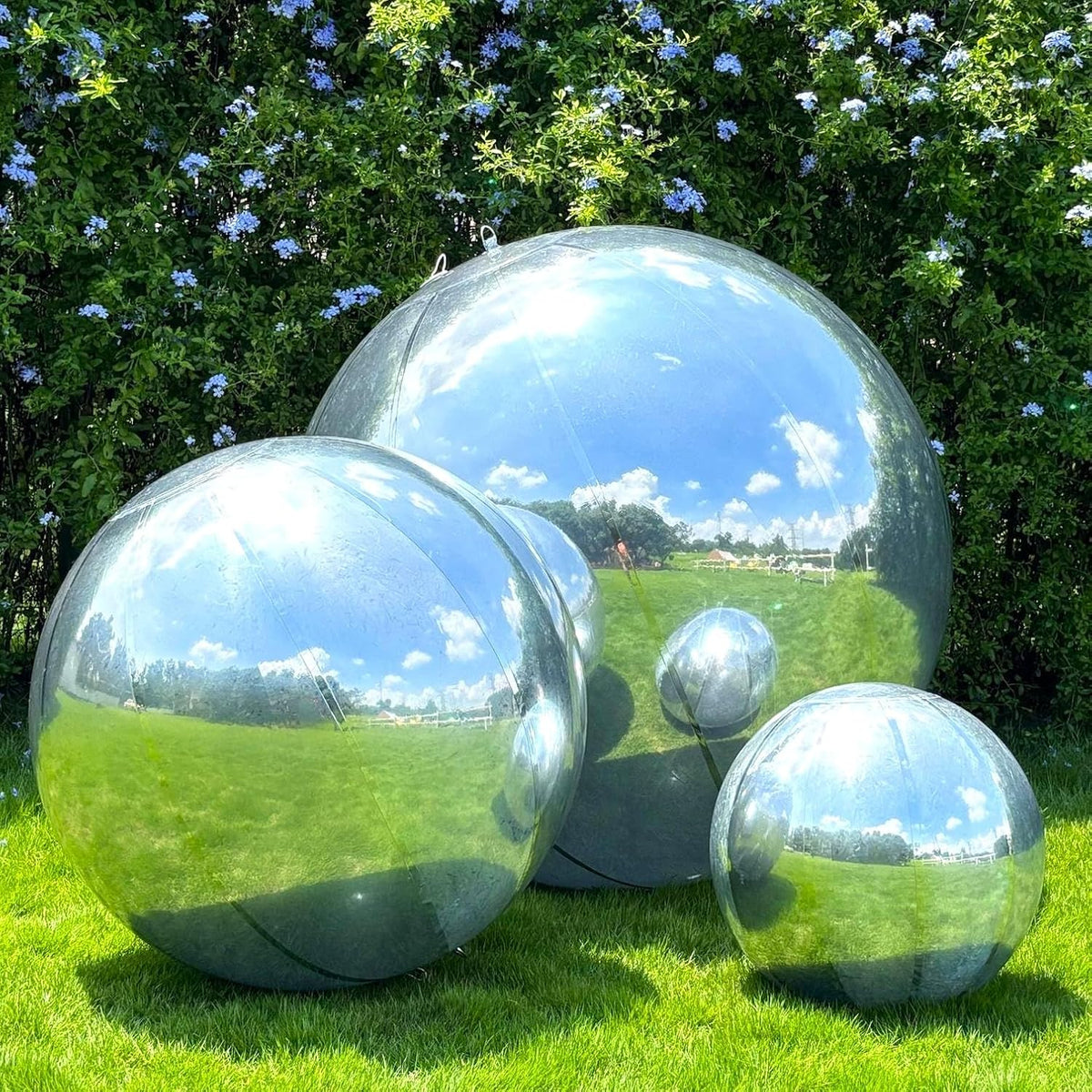 3PCS Silver Inflatable Mirror Ball, Big Shinny Balls Reusable Large PVC Disco Ball Balloon for