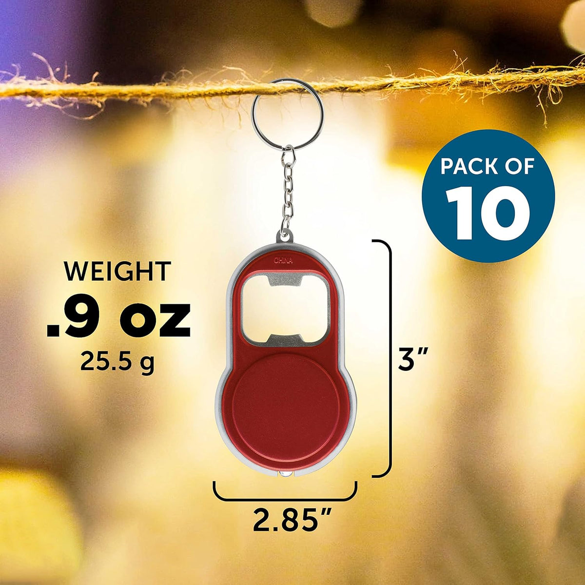 Bottle Opener & LED Keychains Set of 10, Bulk Pack - Perfect for Tradeshows, Party Favors, Other