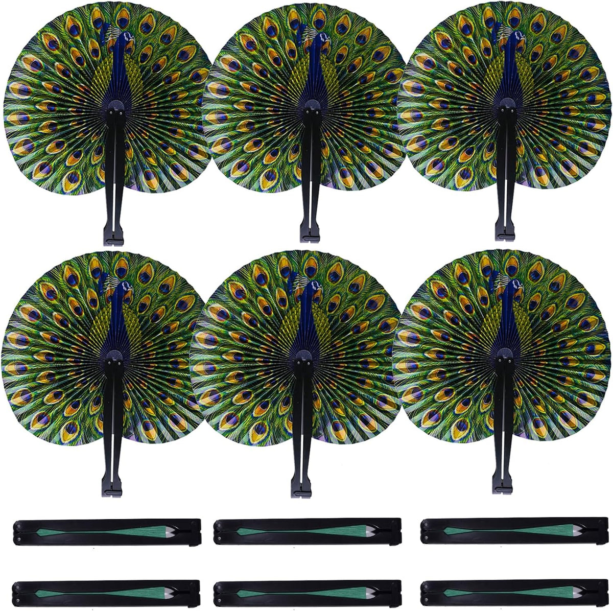 20 Pcs 10" Safari Print Peacock Fans Decorations Animal Folding Paper Hand Fans Bulk for