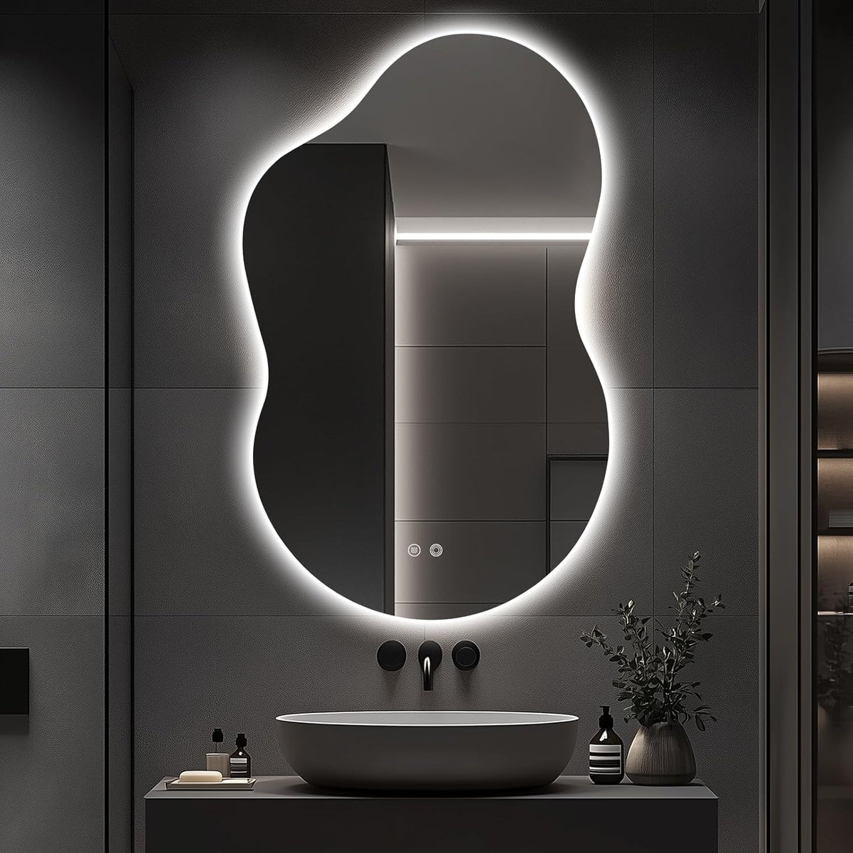 48"x30" Irregular LED Lighted Vanity Mirror for Bathroom, Front and Backlit, Anti-Fog, 3-Color