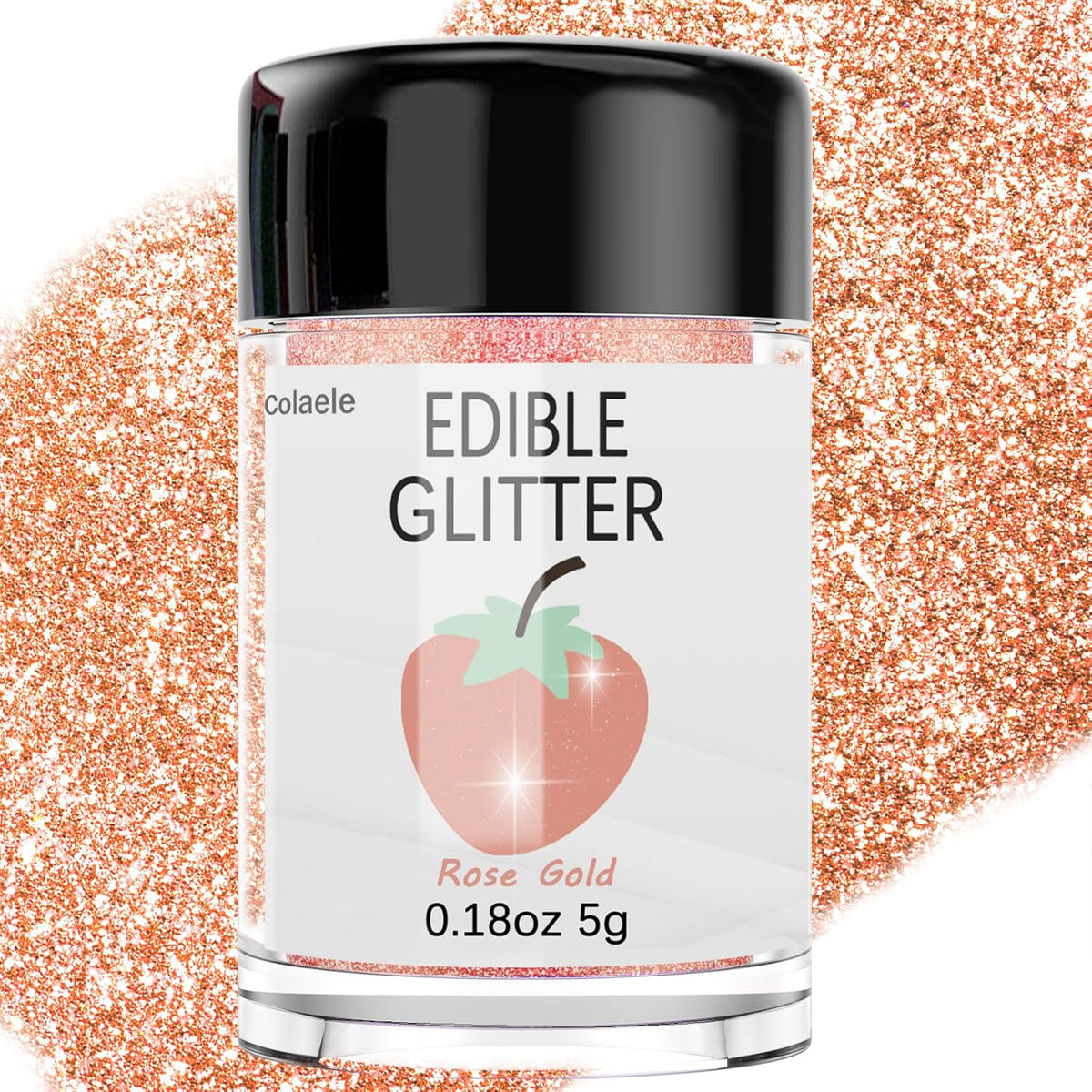 Rose Gold Edible Glitter for Cakes Drinks - Colaele 5 grams Food Grade Luster Dust Glimmer Powder