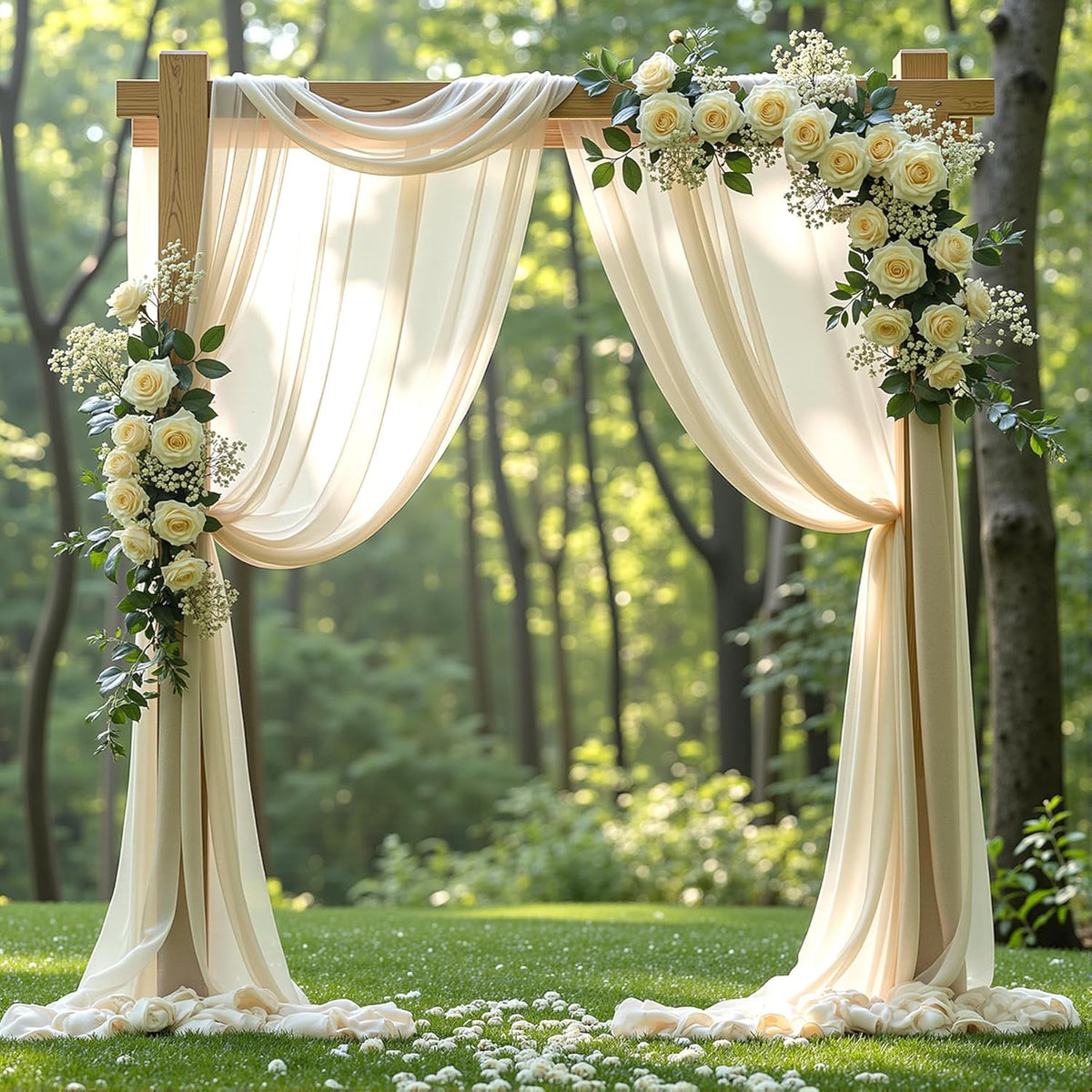 Wedding Arch Draping Fabric 2 Panels 18Ft Nude Sheer Chiffon Curtain Drapes 6 Yards for Wedding