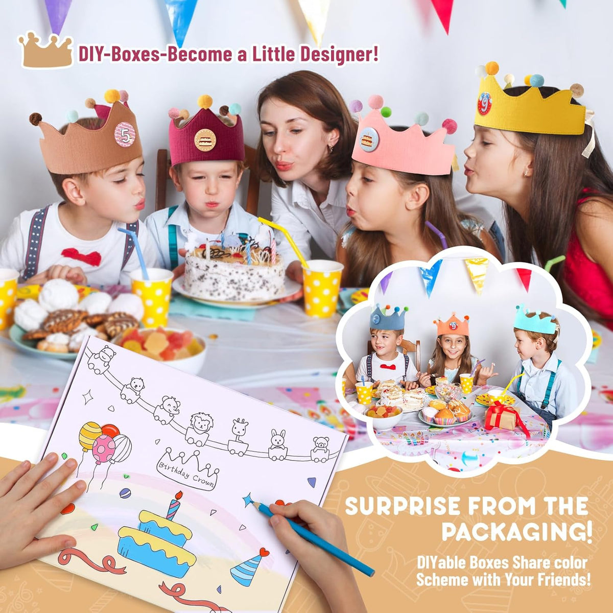 Reusable Birthday Crown with Numbers,Kids Birthday Hat Fabric Crown Pertain Kids Boy Toddler Girl