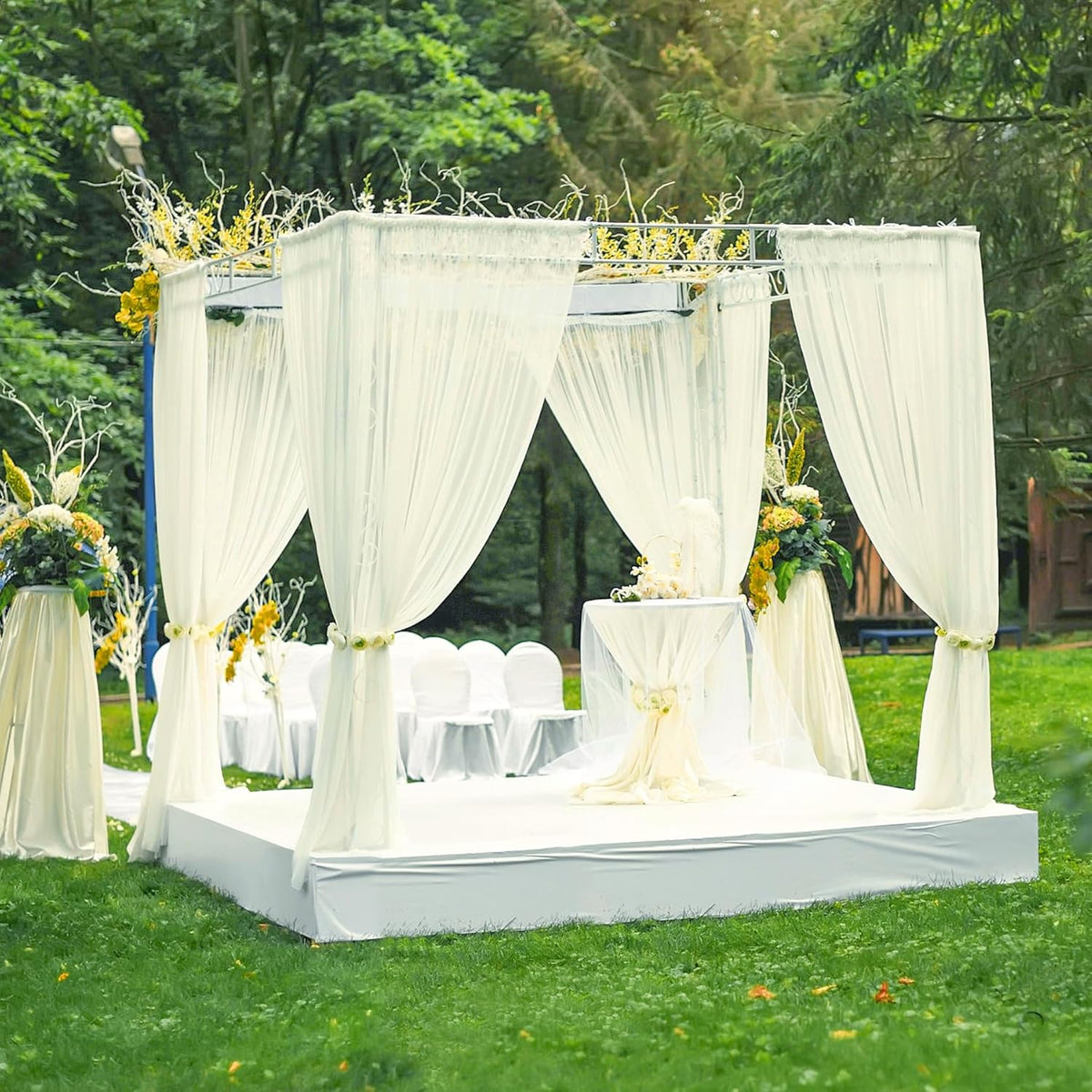 PARTISKY 10ftx7ft Ivory Chiffon Backdrop Curtains, Wrinkle-Free Sheer Fabric Photo Drapes for