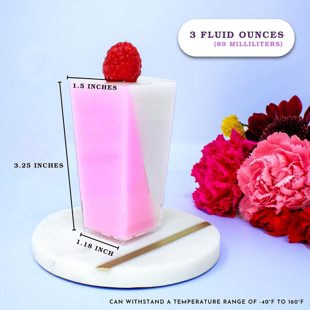 50 Pack Tiny 3oz Tall Pyramid Shooter | Disposable Mini Plastic Dessert Cups | Tiny Square Treat
