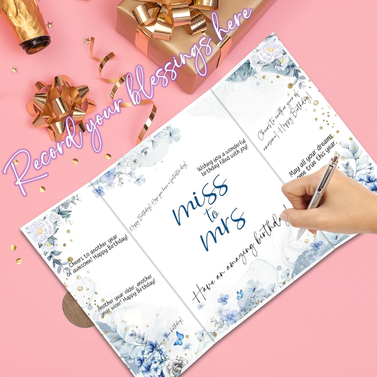 Blue Flowers Bridal Shower Decorations - 18 ''x12'' Bride-to-Be Signature Guest Book Alternative