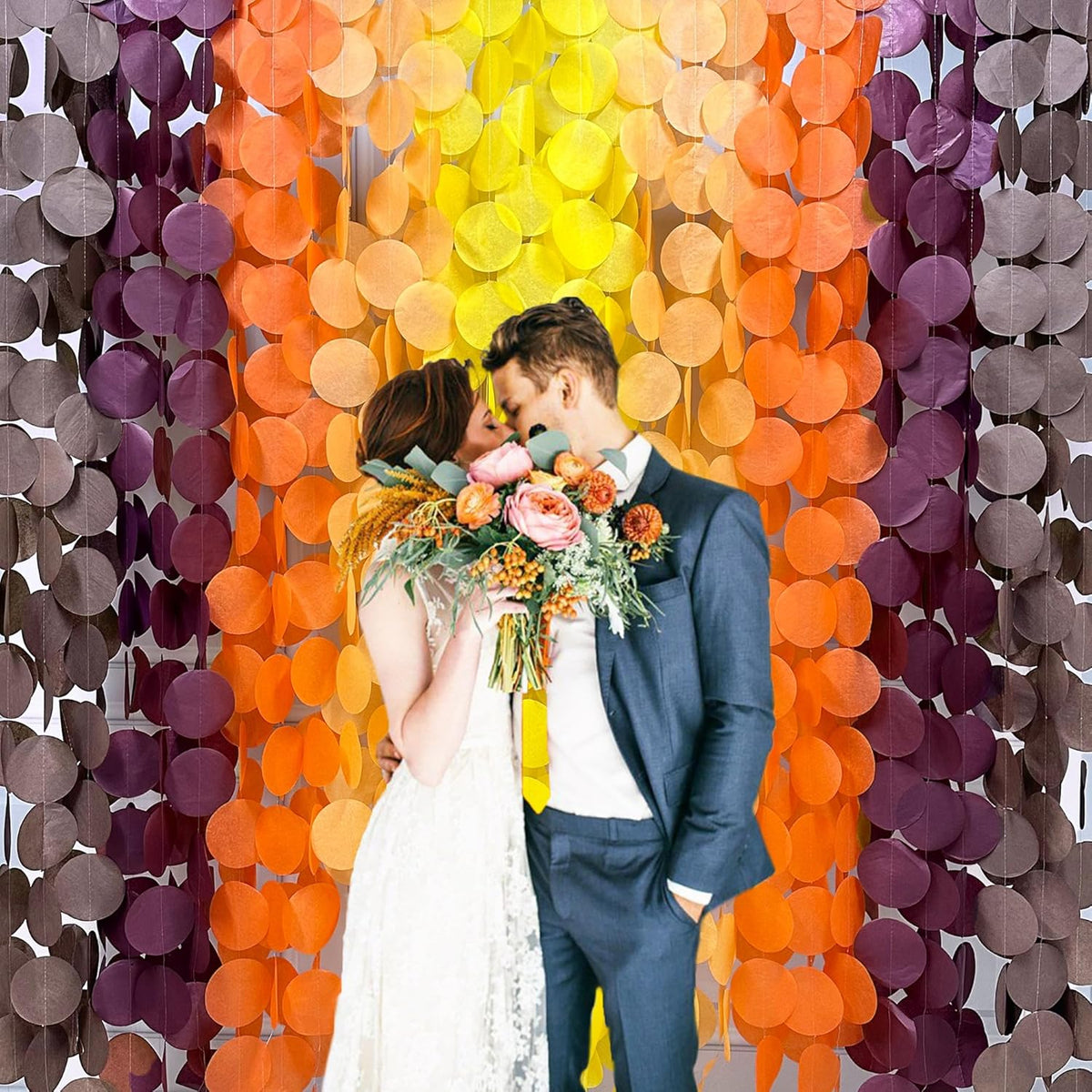 192Ft Fall Party Decorations Big Circle Dots Backdrop Garland Yellow Orange Burgundy Brown Tissue