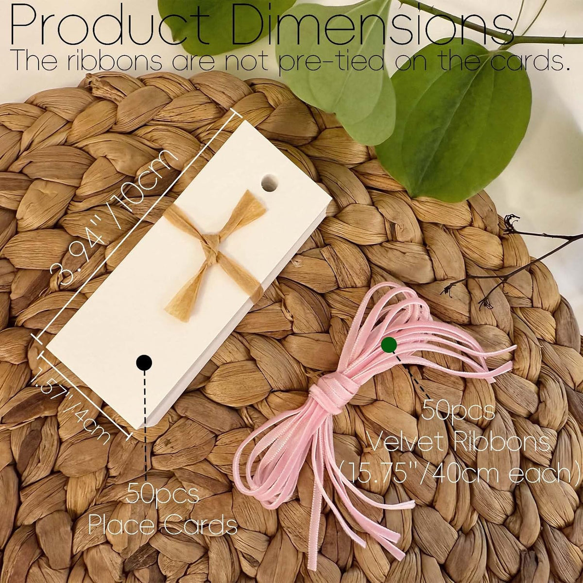 50 Pcs Place Cards for Table Setting -3.94"X1.57" Table Place Cards with Velvet Ribbon,Name Cards