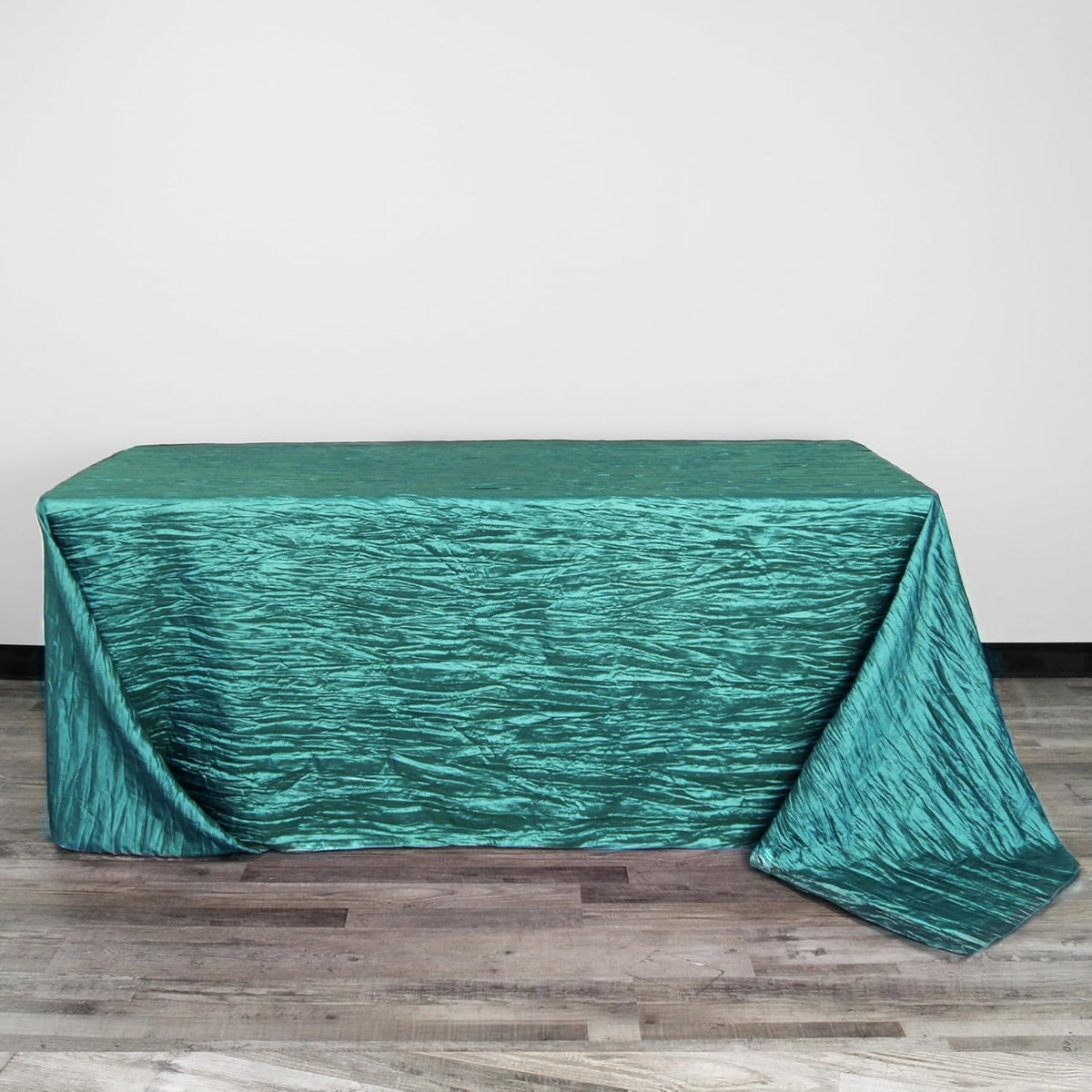 YOUR CHAIR COVERS - 90 x 132 inch Rectangular Crinkle Taffeta Tablecloth - Teal, Rectangle Table