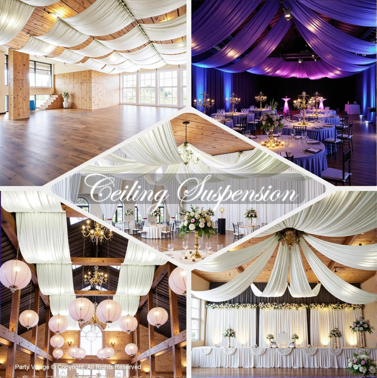 PartyVillage 4 Panels 5ftx30ft Ivory Ceiling Drapes for Wedding Parties – 30 FT Extra Long Thick