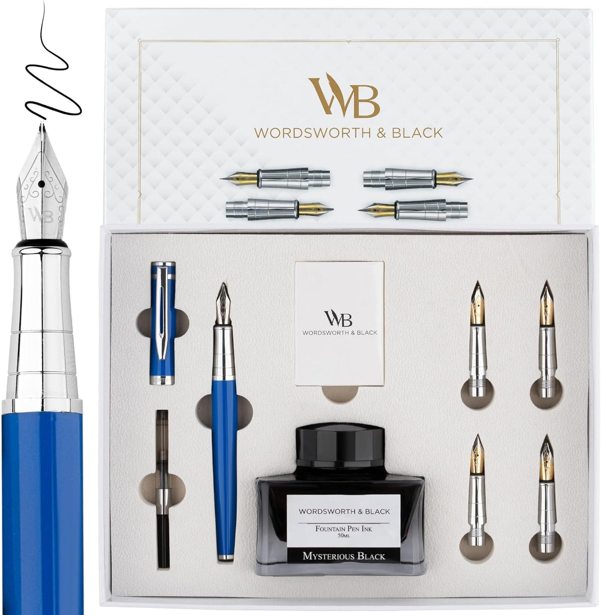 Wordsworth & Black Fountain Pen Gift Set, Includes Bottle, 6 Cartridges, Refill Converter, 4