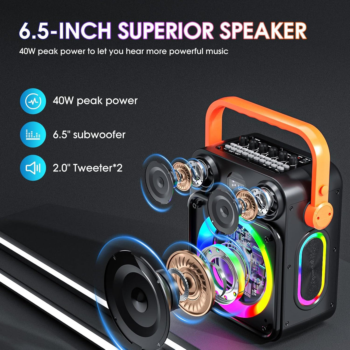 Karaoke Machine for Adults,Portable Karaoke Speaker with Two Wireless Microphones, 3.7v Speaker