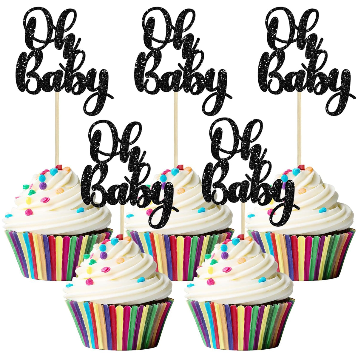 Gyufise 36Pcs Oh Baby Cupcake Toppers Glitter Baby Shower Cupcake Picks Oh Baby Cake Decorations