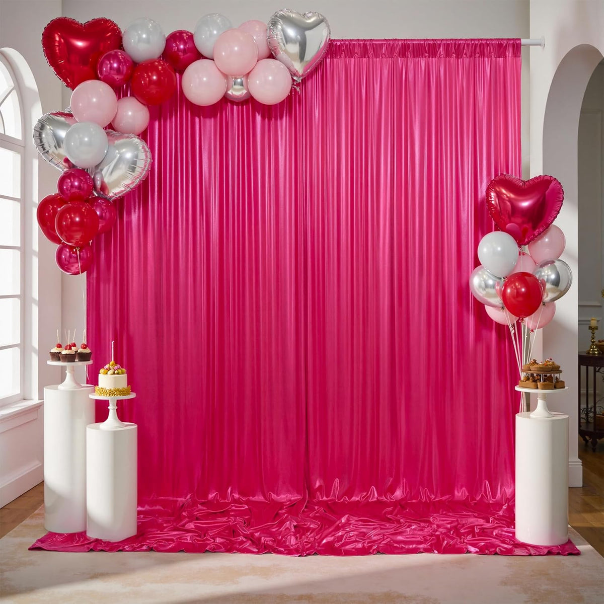 gogoparti 20x10FT Hot Pink Sequin Backdrop Curtain - 4 Panels of 5x10FT Wrinkle-Free Glitter Drapes