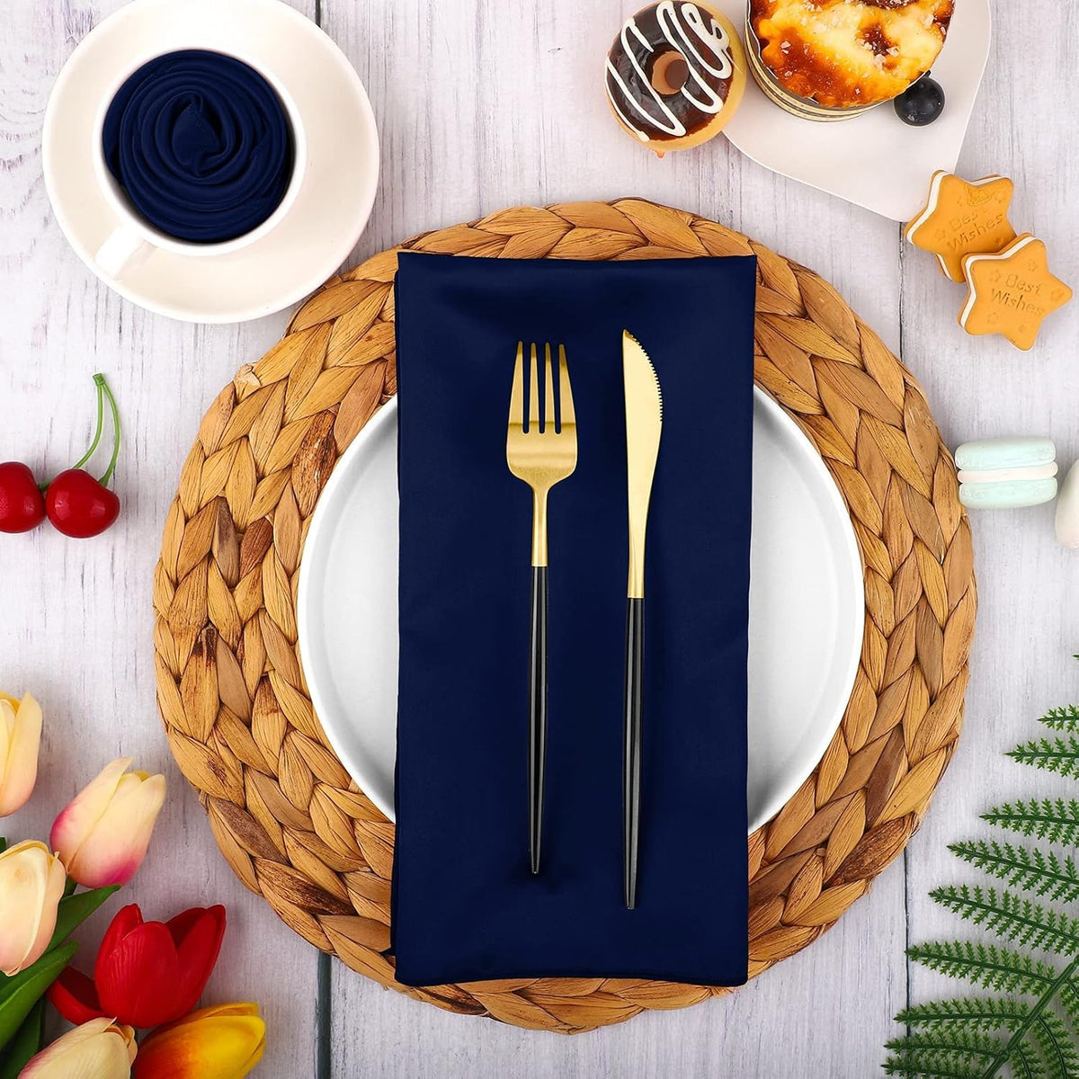 Aneco 16 Pack Square Satin Napkin Bright Silk Table Napkin Soft Smooth Fabric Table Napkin for