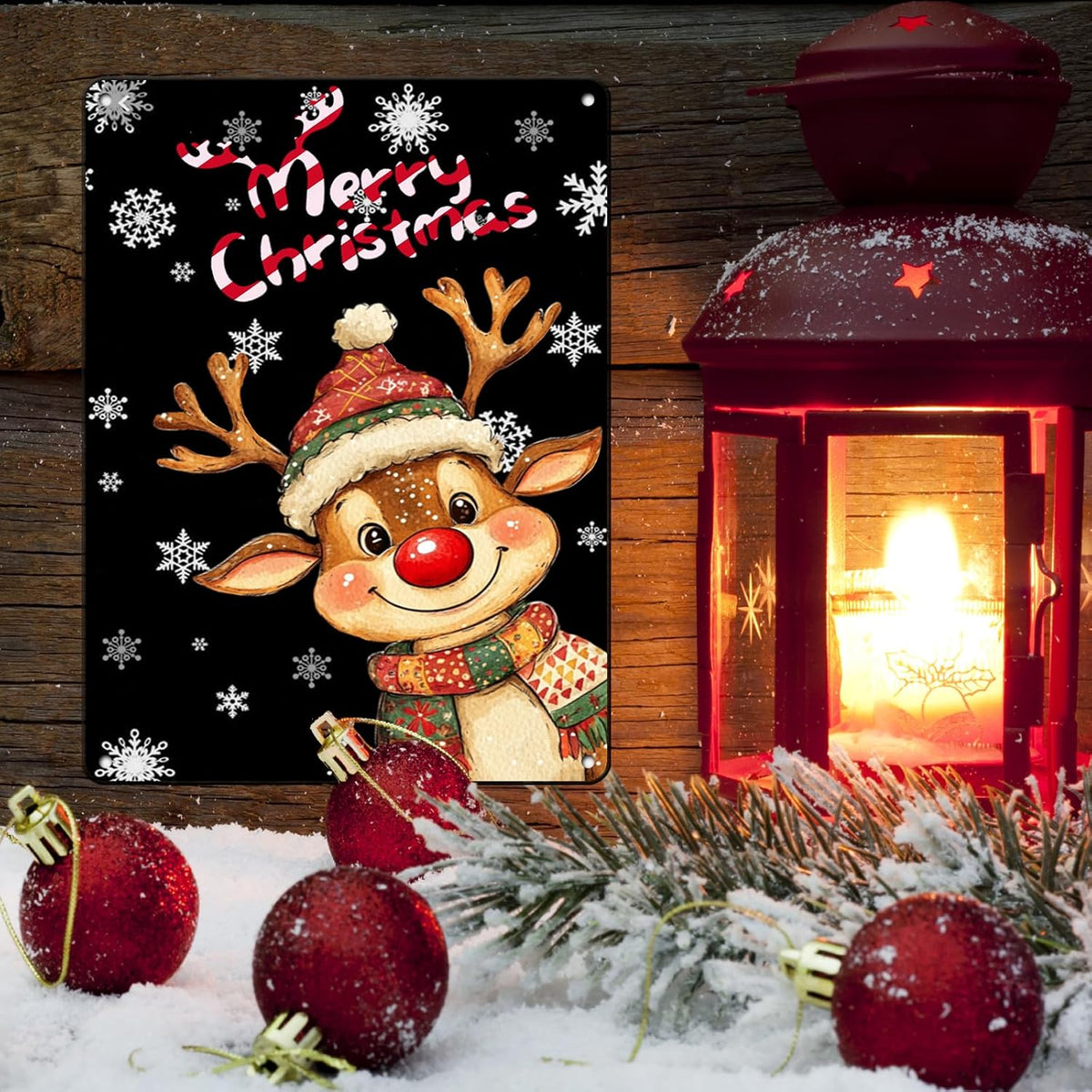Merry Christmas Reindeer Metal Tin Sign - Funny Christmas House Decoration 12x16Inch for Outdoor