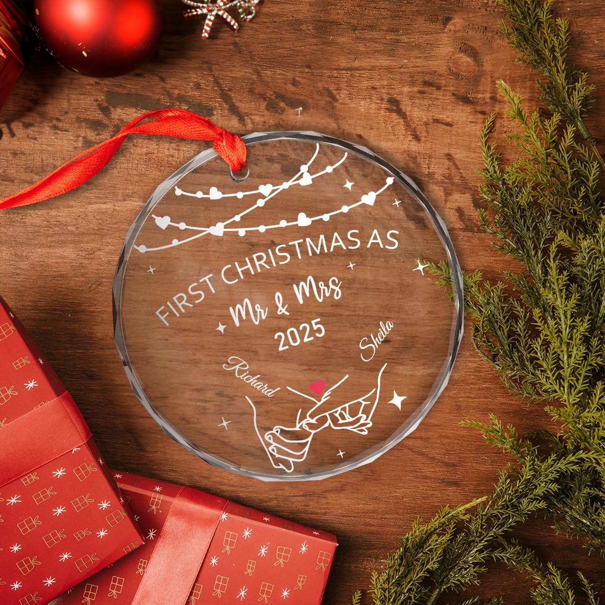 Personalized Christmas Ornaments with Names, Couple Glass Ornament, Custom Wedding Gifts for