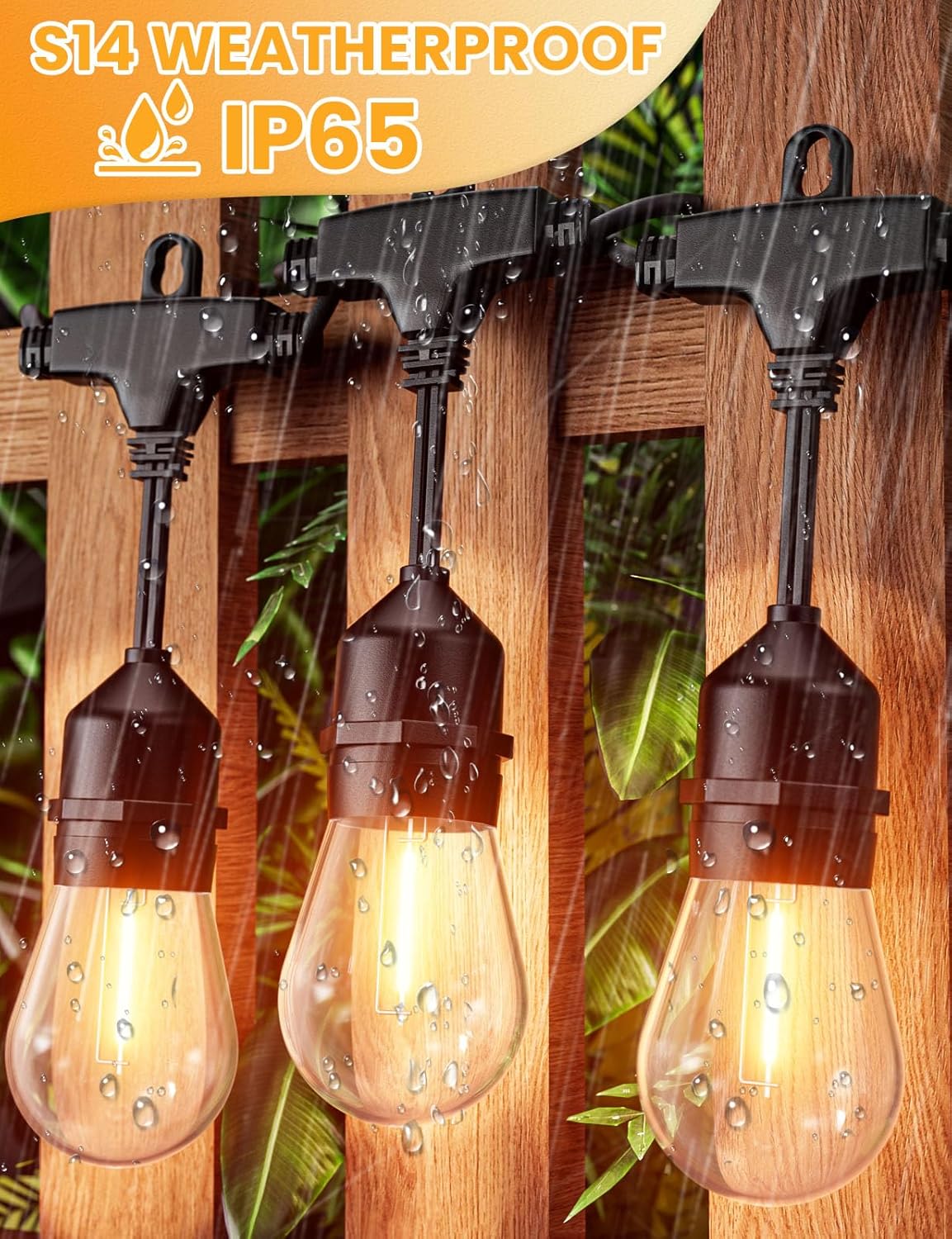 Svater Outdoor String Lights 150FT, E26 Socket, 48pcs S14 Shatterpoof Bulbs, 1 Watt Dimmable 2700K